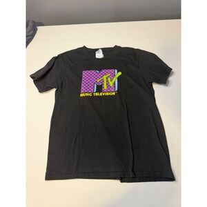 MTV Music Television Graphic T-Shirt Youth Large Black Retro Logo Tee